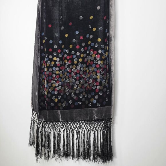 Velvet Burnout Rectangular Scarf Fringe Silk Rayon Metallic Moon Witchy - Picture 7 of 9